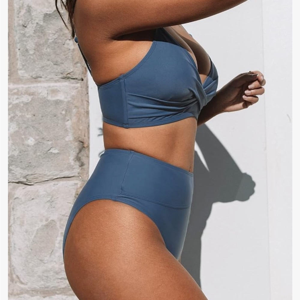 Cupshe Blue Wrap Bikini Set Modern High-Waisted Design - Picture 3 of 6